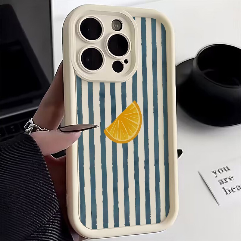 Xiaomi Redmi Note 14 - Çizgili Limon Dilimi Desenli Telefon Kılıfı