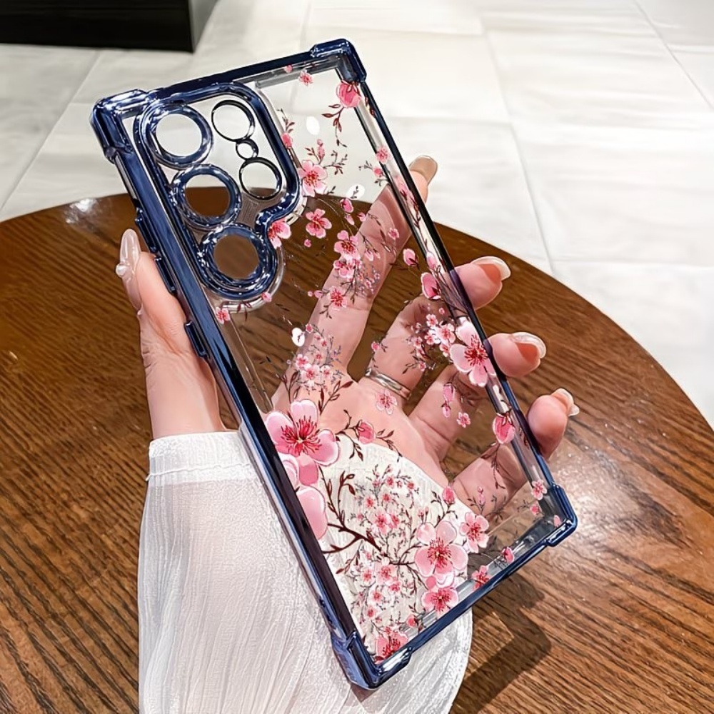 Samsung Accessories Phone - Kiraz Çiçeği Elektrokaplama Dört Köşeli Darbeye